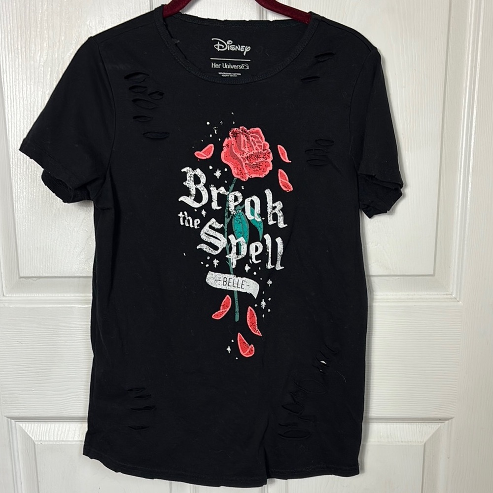 Disney Beauty and the Beast Break the Spell distressed graphic Tshirt Sz Small